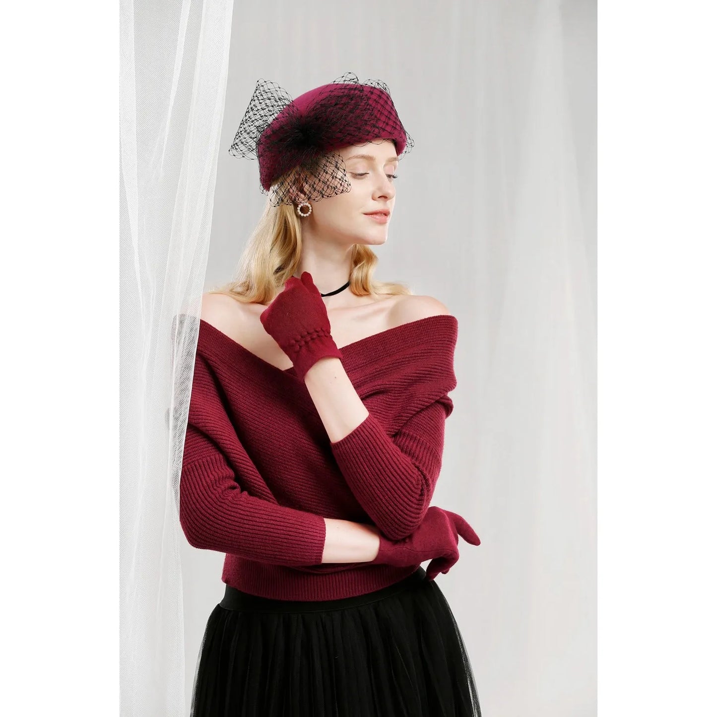 EE 3110 winter elegant joker tide of the new women's hat gauze restoring ancient ways British small wool hat in winter