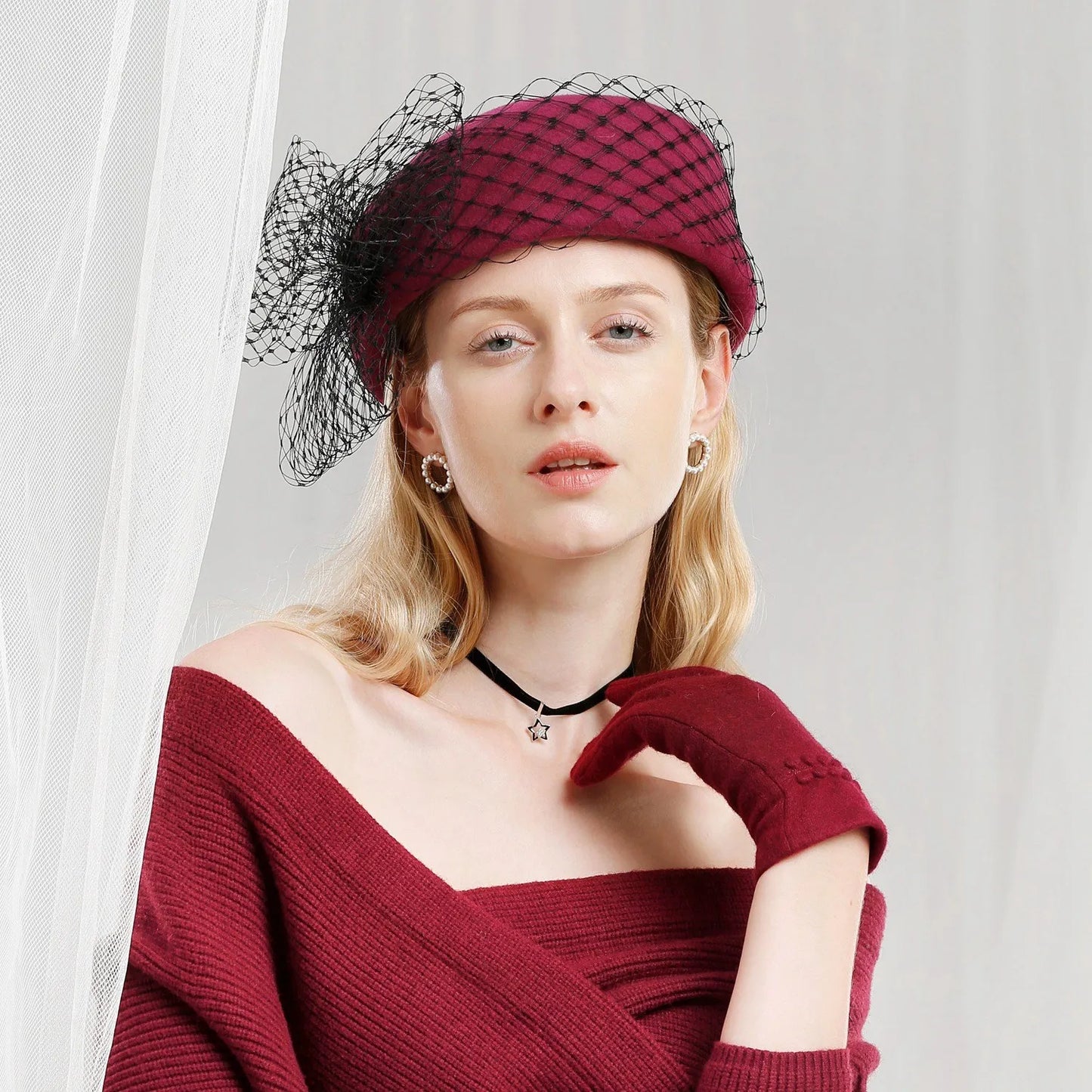 EE 3110 winter elegant joker tide of the new women's hat gauze restoring ancient ways British small wool hat in winter