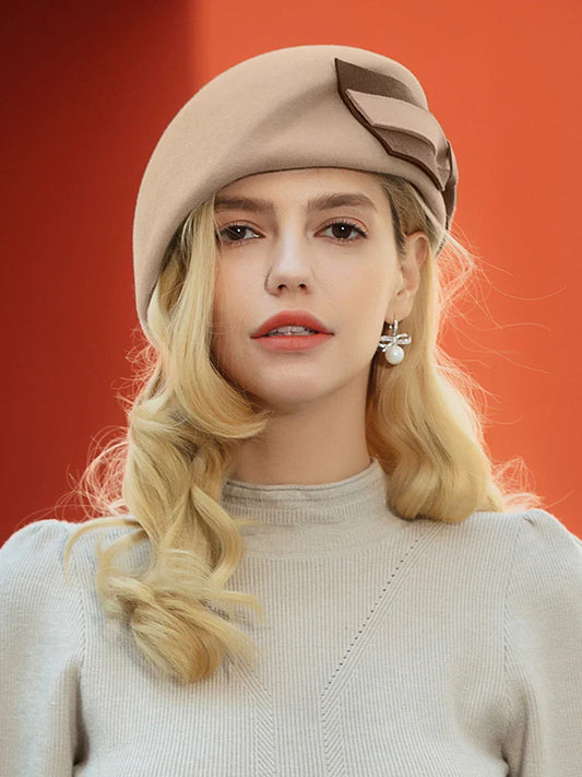 FADVES Winter/100%Wool Felt Hats/Warm/Vintage/Elegant Ladies/Elegant Tea Party/Church Hat Wedding/Fedoras/French Beret Hats