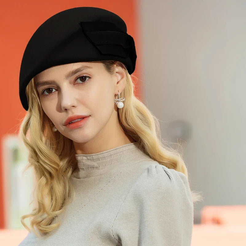 FADVES Winter/100%Wool Felt Hats/Warm/Vintage/Elegant Ladies/Elegant Tea Party/Church Hat Wedding/Fedoras/French Beret Hats