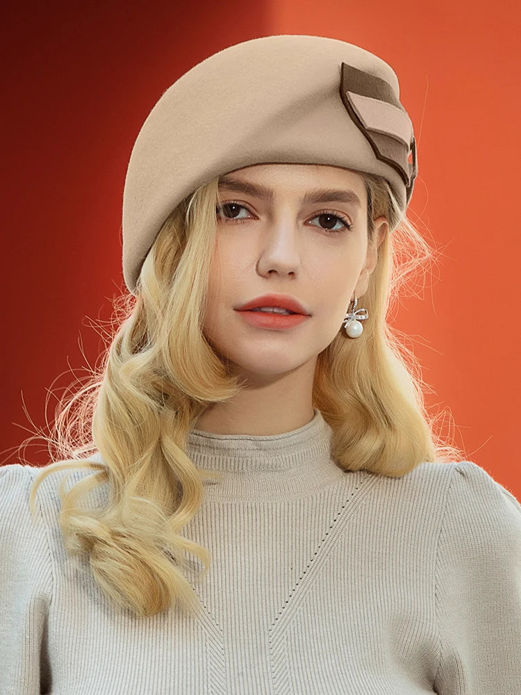 FADVES Winter/100%Wool Felt Hats/Warm/Vintage/Elegant Ladies/Elegant Tea Party/Church Hat Wedding/Fedoras/French Beret Hats