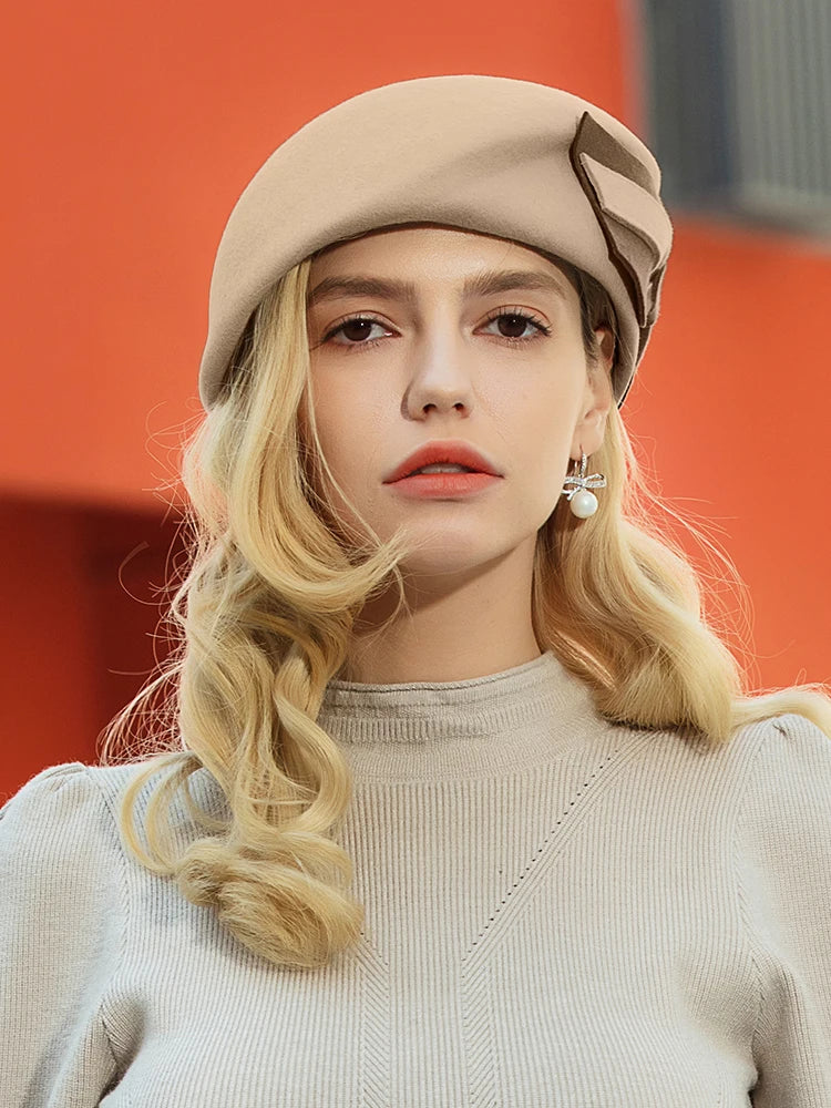 FADVES Winter/100%Wool Felt Hats/Warm/Vintage/Elegant Ladies/Elegant Tea Party/Church Hat Wedding/Fedoras/French Beret Hats