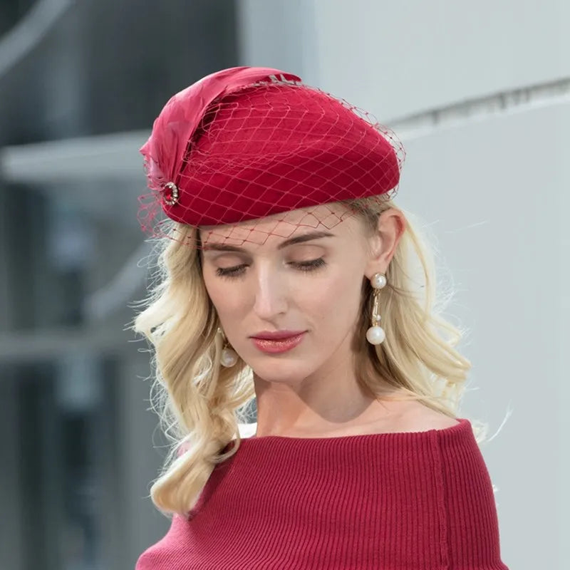 EE 3124 new winter English party small wool hat autumn female concave shape hat
