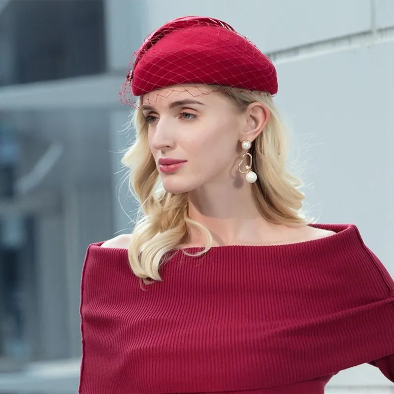 EE 3124 new winter English party small wool hat autumn female concave shape hat