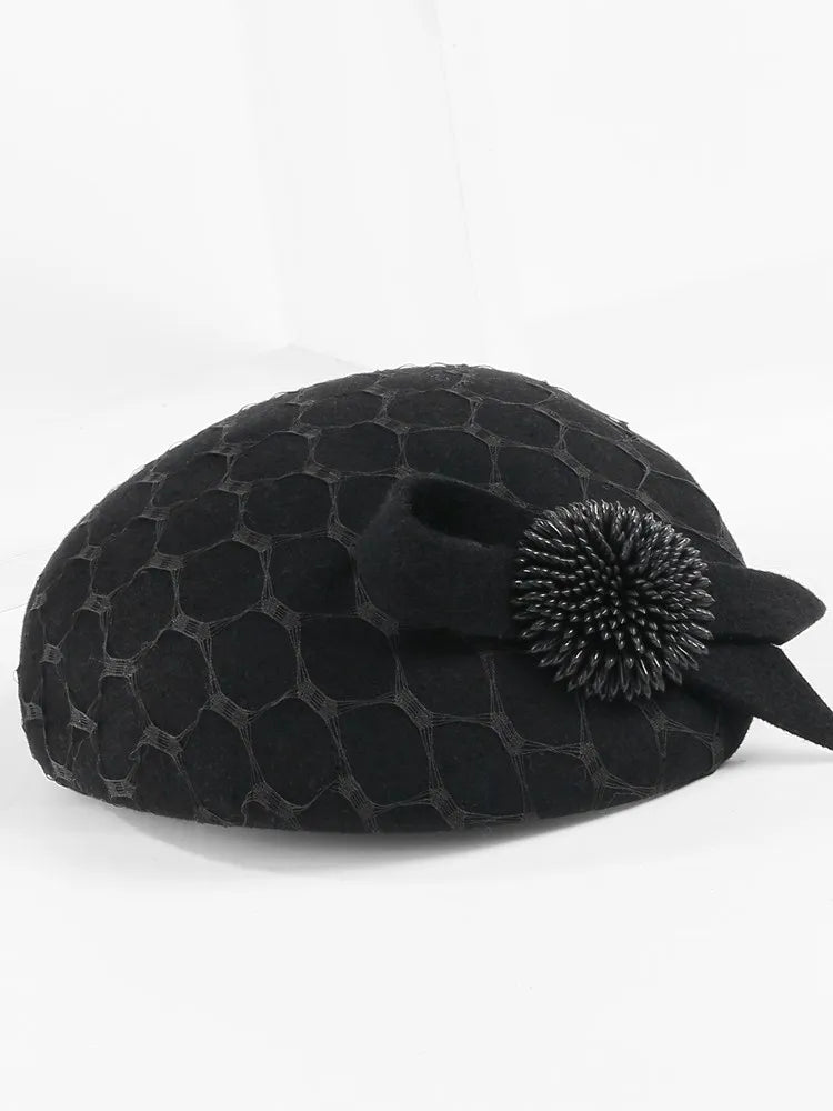 EE 3125 elegant British homburg new winter wool net shamao qiu dong female concave shape restoring ancient ways is ha