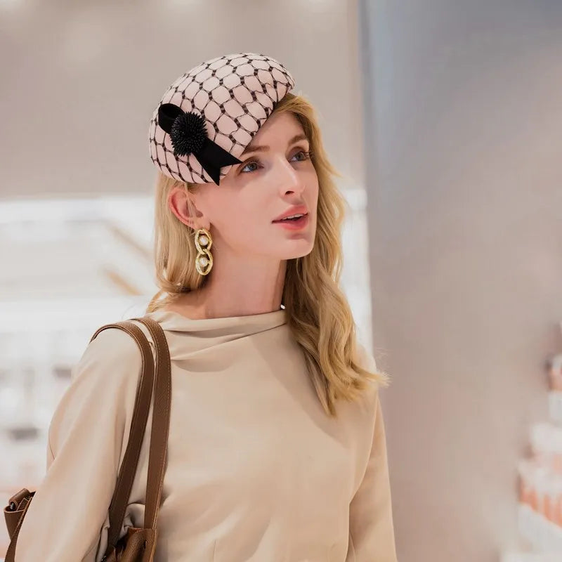EE 3125 elegant British homburg new winter wool net shamao qiu dong female concave shape restoring ancient ways is ha