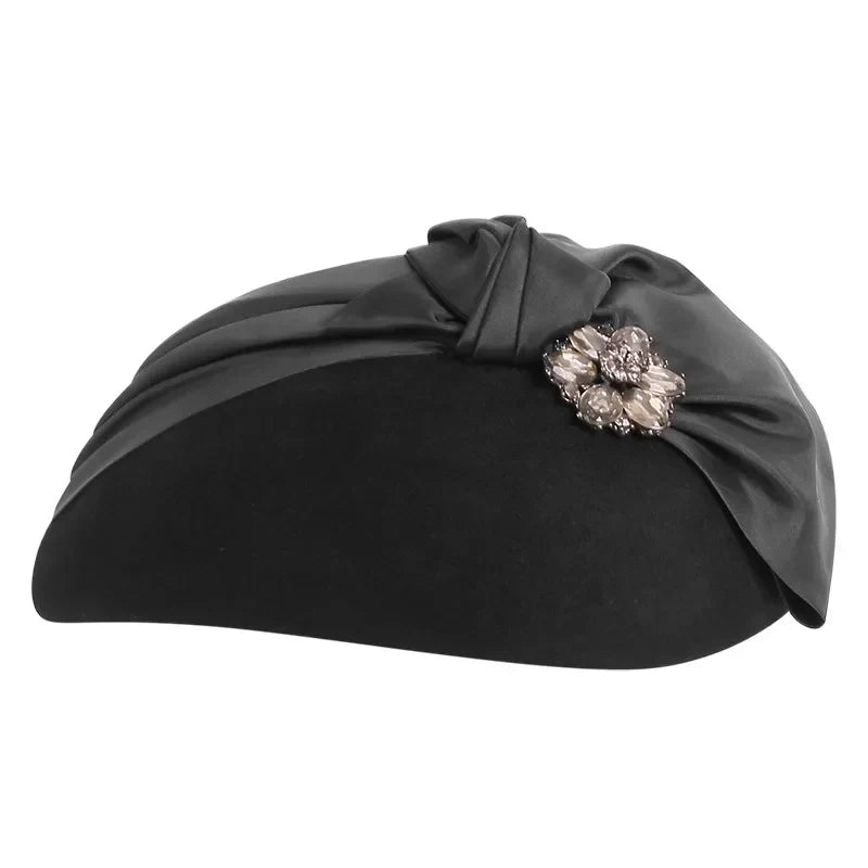 Vintage 1940s Wool Felt Fascinator Hat, Black Teardrop Beret with Bow, Elegant Tam Style Headpiece 3131