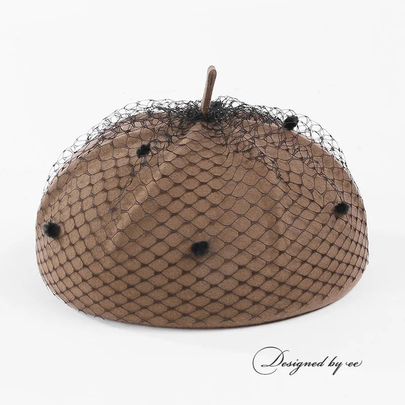 EE 3133 autumn new retro elegant small net yarn wool party hat beret children of England