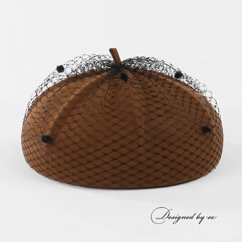 EE 3133 autumn new retro elegant small net yarn wool party hat beret children of England