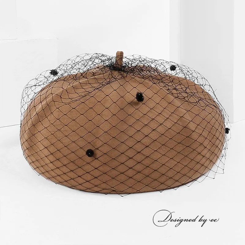 EE 3133 autumn new retro elegant small net yarn wool party hat beret children of England
