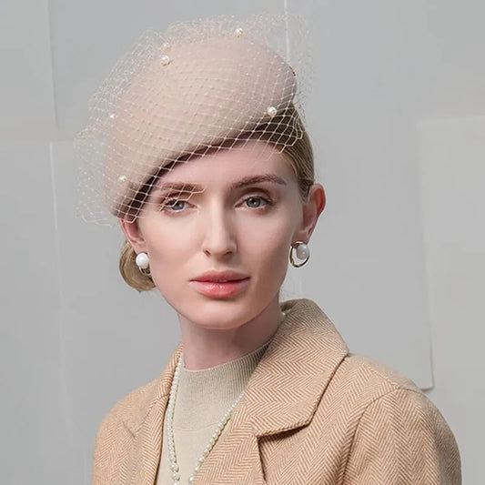 EE 3135  new winter British beret retro elegant cloth net yarn pearl wool hat female winter