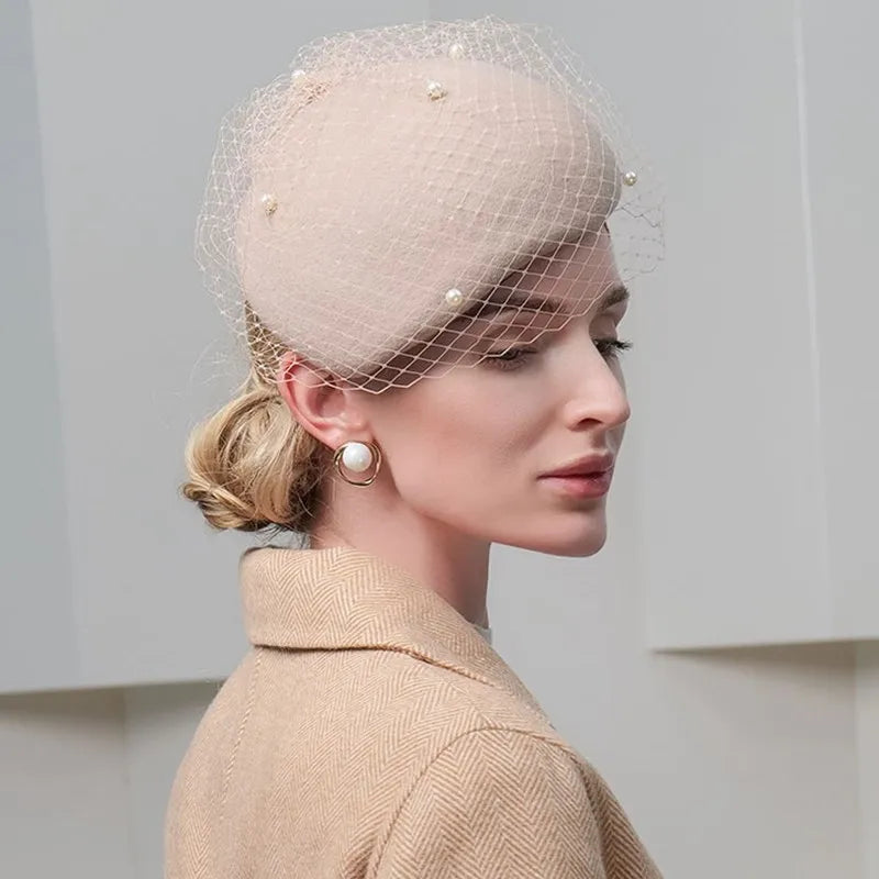 EE 3135  new winter British beret retro elegant cloth net yarn pearl wool hat female winter
