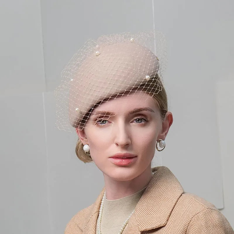 EE 3135  new winter British beret retro elegant cloth net yarn pearl wool hat female winter
