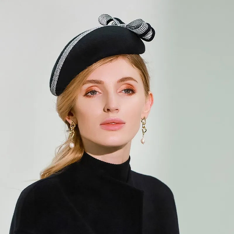 EE 3137 small New England winter hats wool woolen cloth cap retro socialite black hat female qiu dong