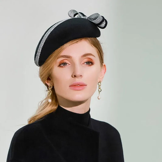 EE 3137 small New England winter hats wool woolen cloth cap retro socialite black hat female qiu dong