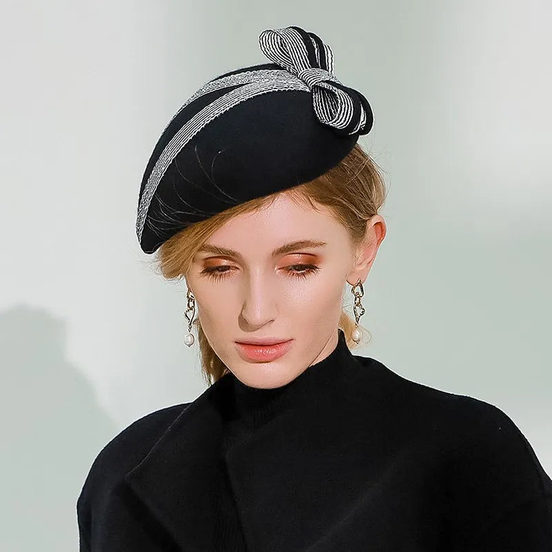 EE 3137 small New England winter hats wool woolen cloth cap retro socialite black hat female qiu dong