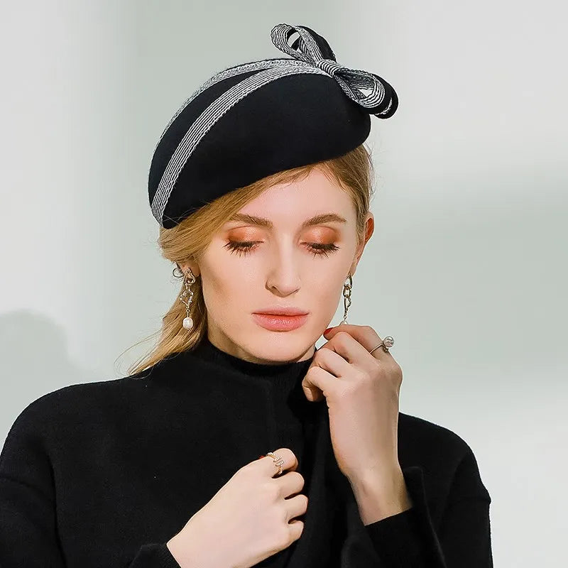 EE 3137 small New England winter hats wool woolen cloth cap retro socialite black hat female qiu dong
