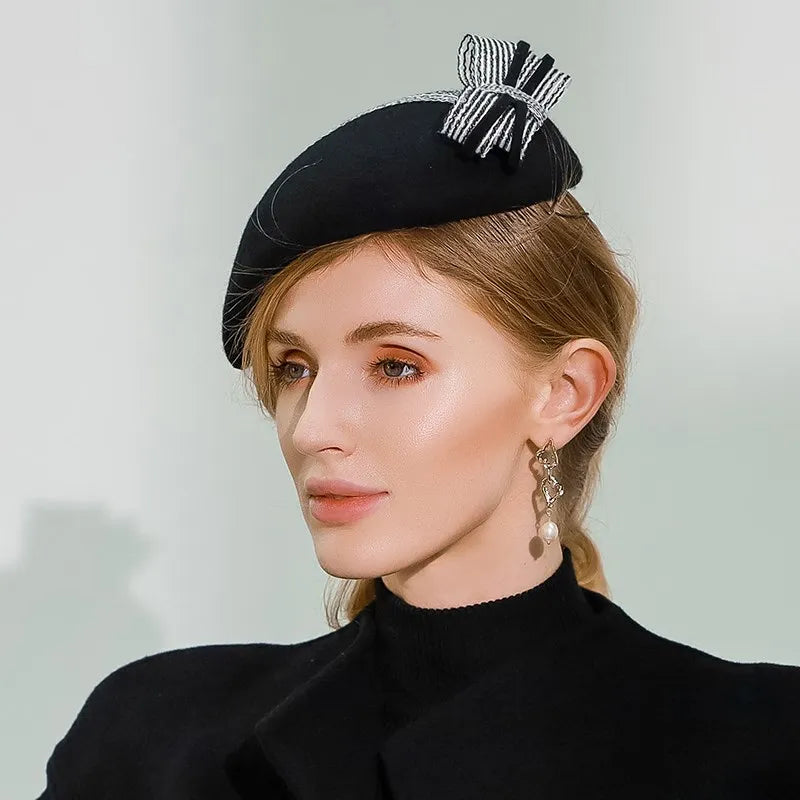 EE 3137 small New England winter hats wool woolen cloth cap retro socialite black hat female qiu dong