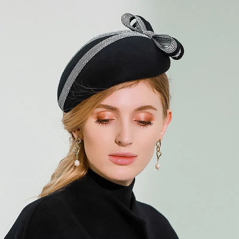 EE 3137 small New England winter hats wool woolen cloth cap retro socialite black hat female qiu dong