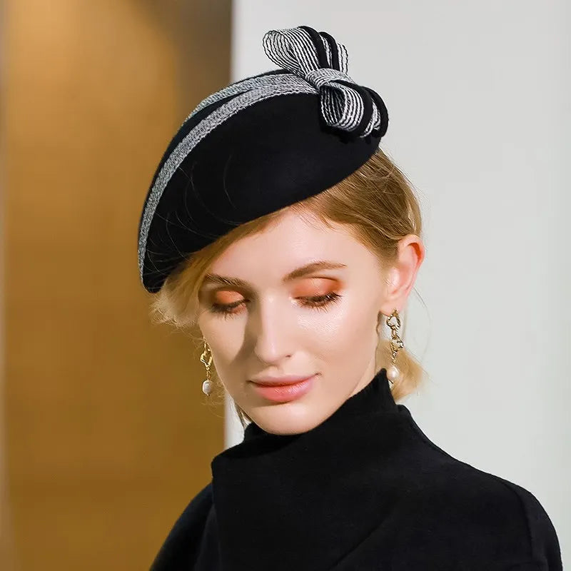 EE 3137 small New England winter hats wool woolen cloth cap retro socialite black hat female qiu dong