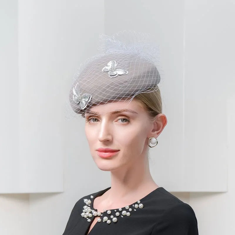 EE 3141  new winter white gauze restoring ancient ways British hat white wool beret female butterfly in the winter