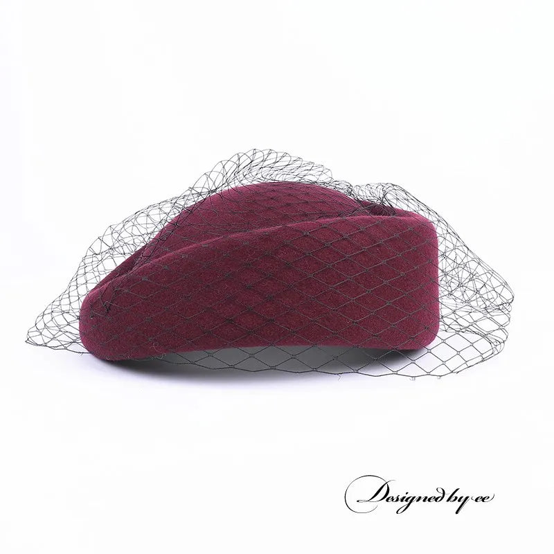 EE 3146 new winter British small retro wool hat beret hat gauze cloth female restoring ancient ways