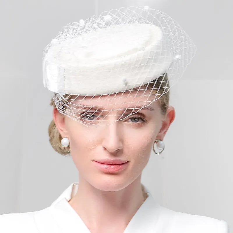 EE 3148  French Autumn and Winter Woolen Woolen Warm Mesh Top Hat Female Beret Elegant Temperament Flight Attendant Woolen Hat