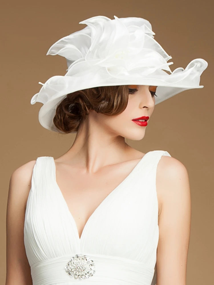 EE 4005 Spring and Summer/Elegant/Organza/Wide Brim/Flower/Wedding Hat/ Special Occasion/Ladies/Kentucky Derby Hat