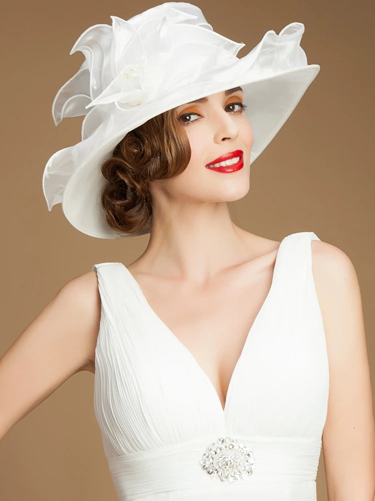 EE 4005 Spring and Summer/Elegant/Organza/Wide Brim/Flower/Wedding Hat/ Special Occasion/Ladies/Kentucky Derby Hat
