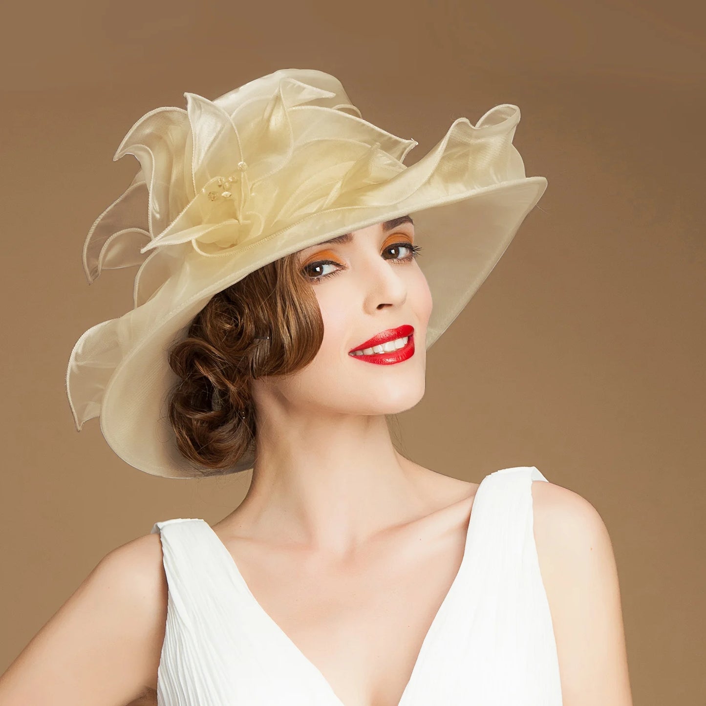 EE 4005 Spring and Summer/Elegant/Organza/Wide Brim/Flower/Wedding Hat/ Special Occasion/Ladies/Kentucky Derby Hat