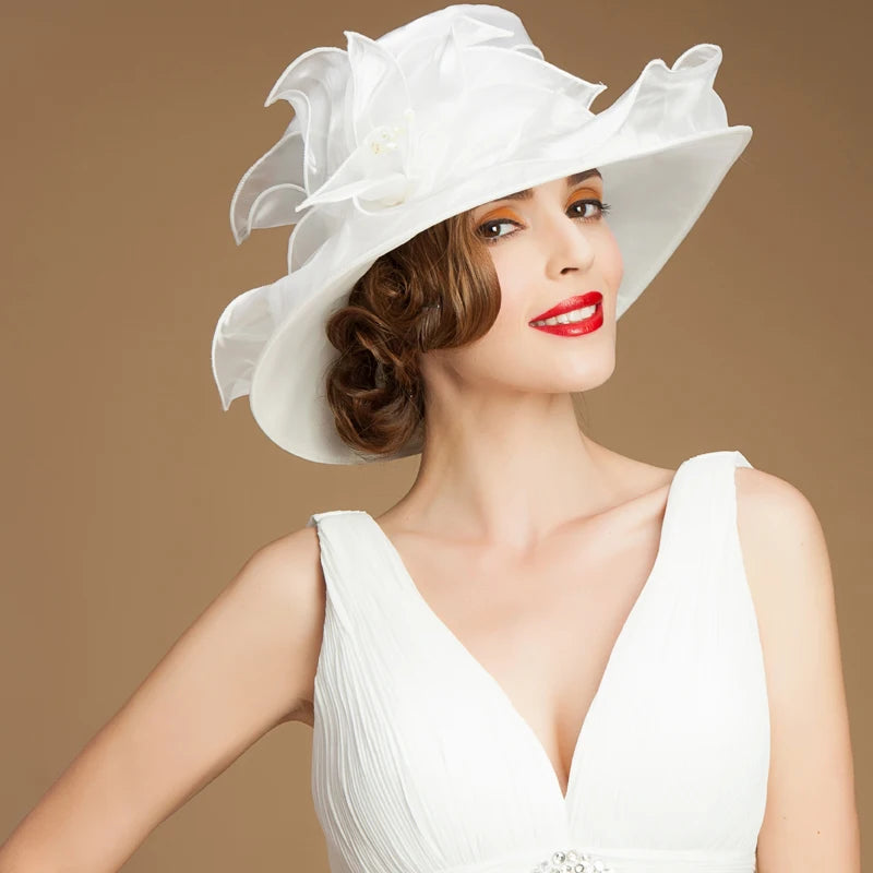EE 4005 Spring and Summer/Elegant/Organza/Wide Brim/Flower/Wedding Hat/ Special Occasion/Ladies/Kentucky Derby Hat