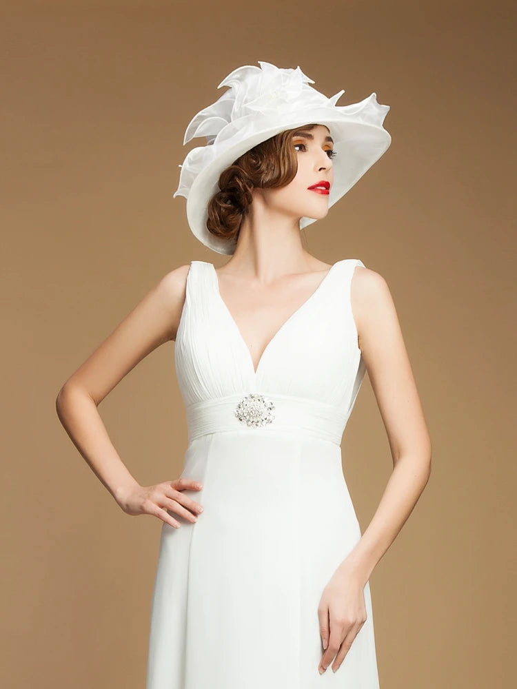 EE 4005 Spring and Summer/Elegant/Organza/Wide Brim/Flower/Wedding Hat/ Special Occasion/Ladies/Kentucky Derby Hat