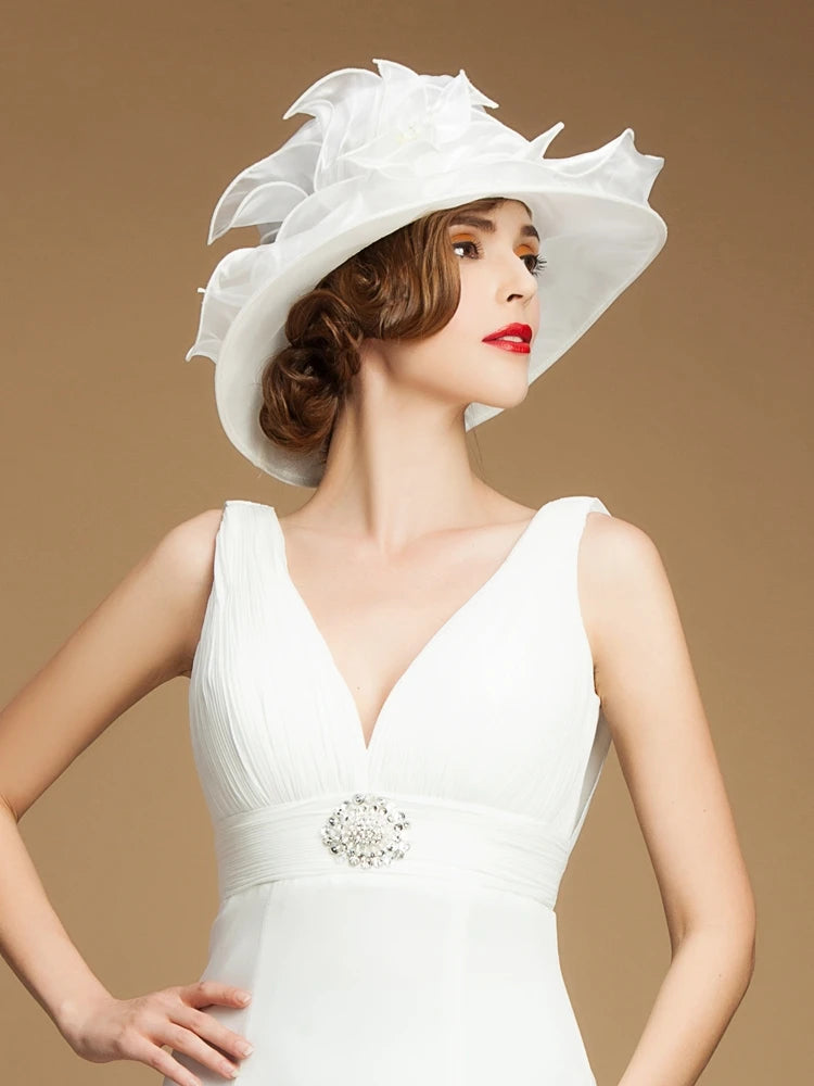 EE 4005 Spring and Summer/Elegant/Organza/Wide Brim/Flower/Wedding Hat/ Special Occasion/Ladies/Kentucky Derby Hat