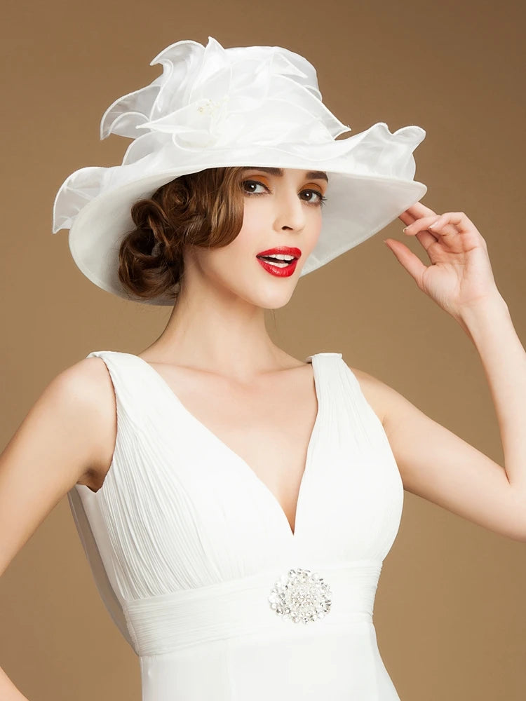 EE 4005 Spring and Summer/Elegant/Organza/Wide Brim/Flower/Wedding Hat/ Special Occasion/Ladies/Kentucky Derby Hat