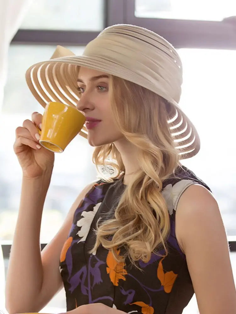 EE 4012 Spring and Summer  /Leisure /Sunshade Beach Hat/ stripe /Wide Brim /Elegant Tea Party /Casual /Daily Wear