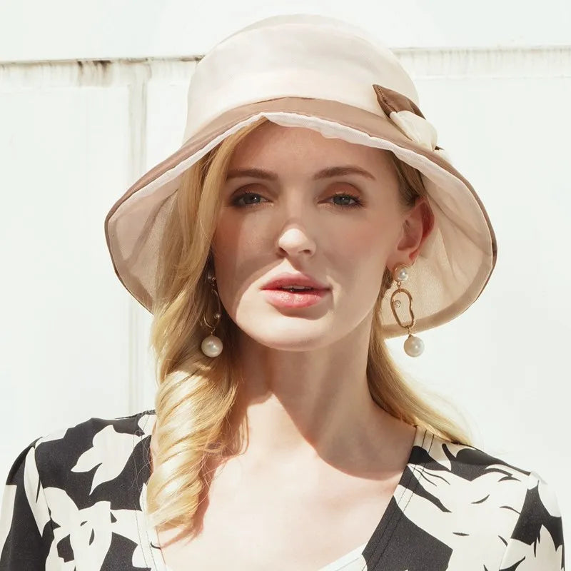 EE 4018 Summer New Hat Elegant Versatile Flower Silk Fisherman Hat Children's Summer