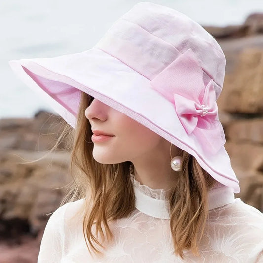 EE 4019 Summer New Sheer Series Dome Bow Big Eave Beach Hat Sun Shade Sun Protection Hat Children's Summer