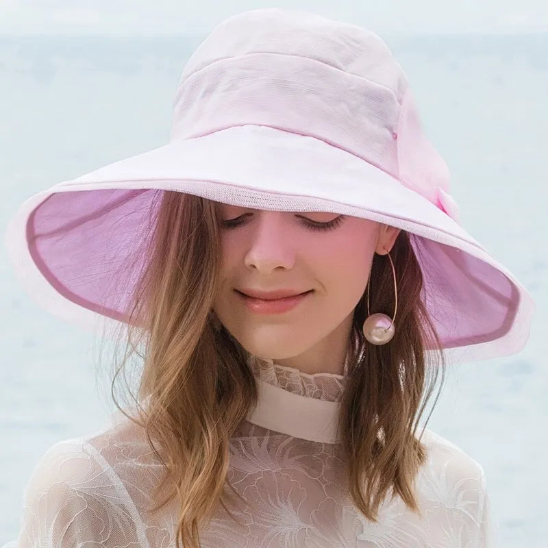 EE 4019 Summer New Sheer Series Dome Bow Big Eave Beach Hat Sun Shade Sun Protection Hat Children's Summer