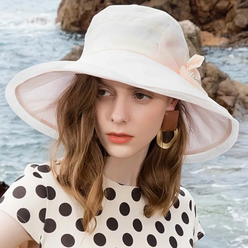 EE 4019 Summer New Sheer Series Dome Bow Big Eave Beach Hat Sun Shade Sun Protection Hat Children's Summer