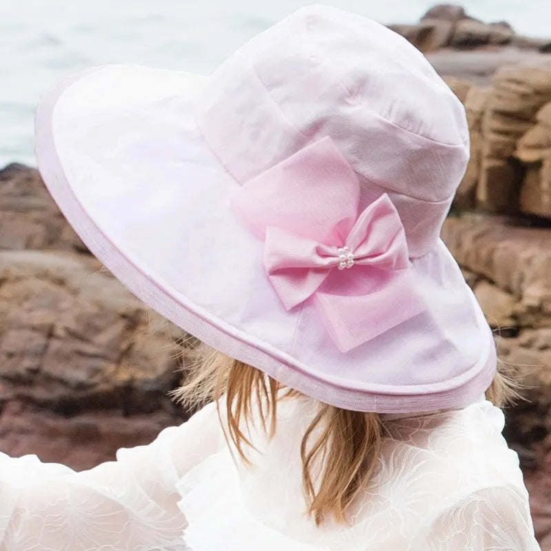 EE 4019 Summer New Sheer Series Dome Bow Big Eave Beach Hat Sun Shade Sun Protection Hat Children's Summer