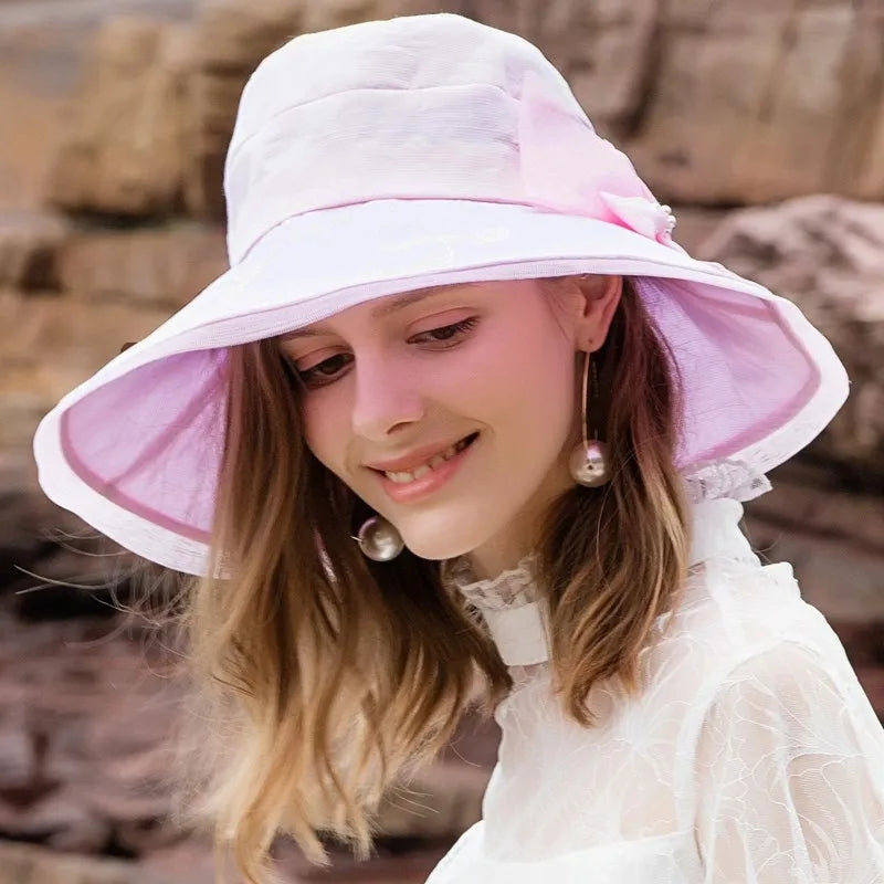 EE 4019 Summer New Sheer Series Dome Bow Big Eave Beach Hat Sun Shade Sun Protection Hat Children's Summer