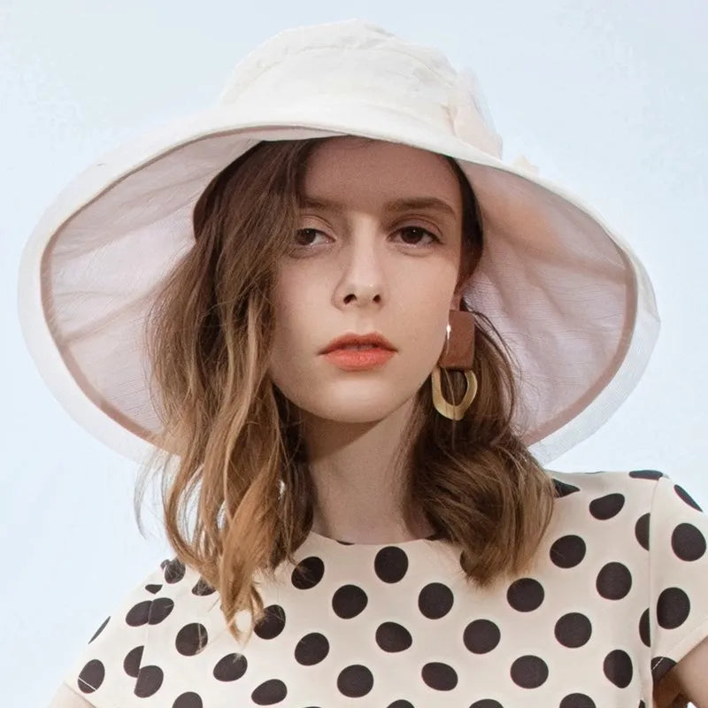 EE 4019 Summer New Sheer Series Dome Bow Big Eave Beach Hat Sun Shade Sun Protection Hat Children's Summer
