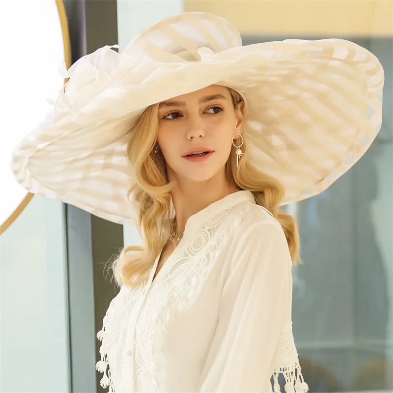 FADVES Women's Fancy/Wide Brim Organza Cocktail/Kentucky Derby Sun Hats/Floppy Hats/Church Hats