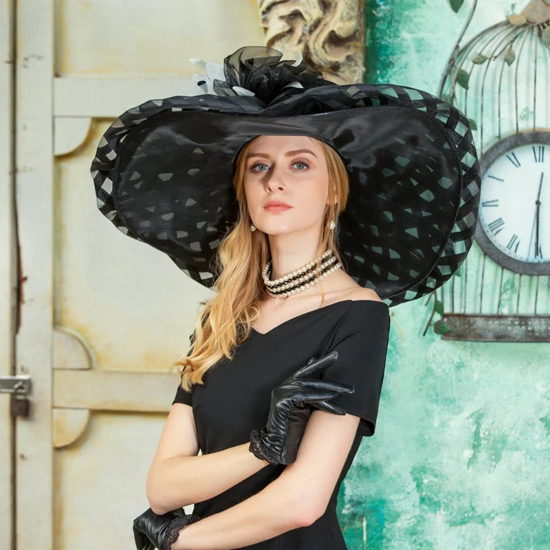 FADVES Women's Fancy/Wide Brim Organza Cocktail/Kentucky Derby Sun Hats/Floppy Hats/Church Hats