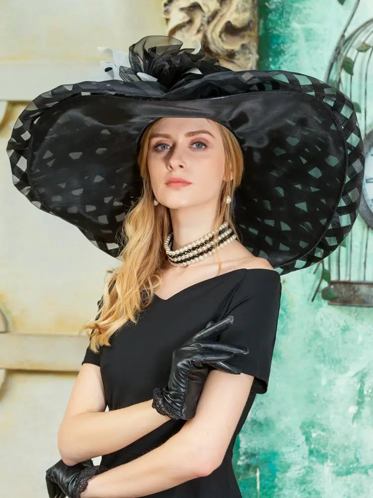 FADVES Women's Fancy/Wide Brim Organza Cocktail/Kentucky Derby Sun Hats/Floppy Hats/Church Hats