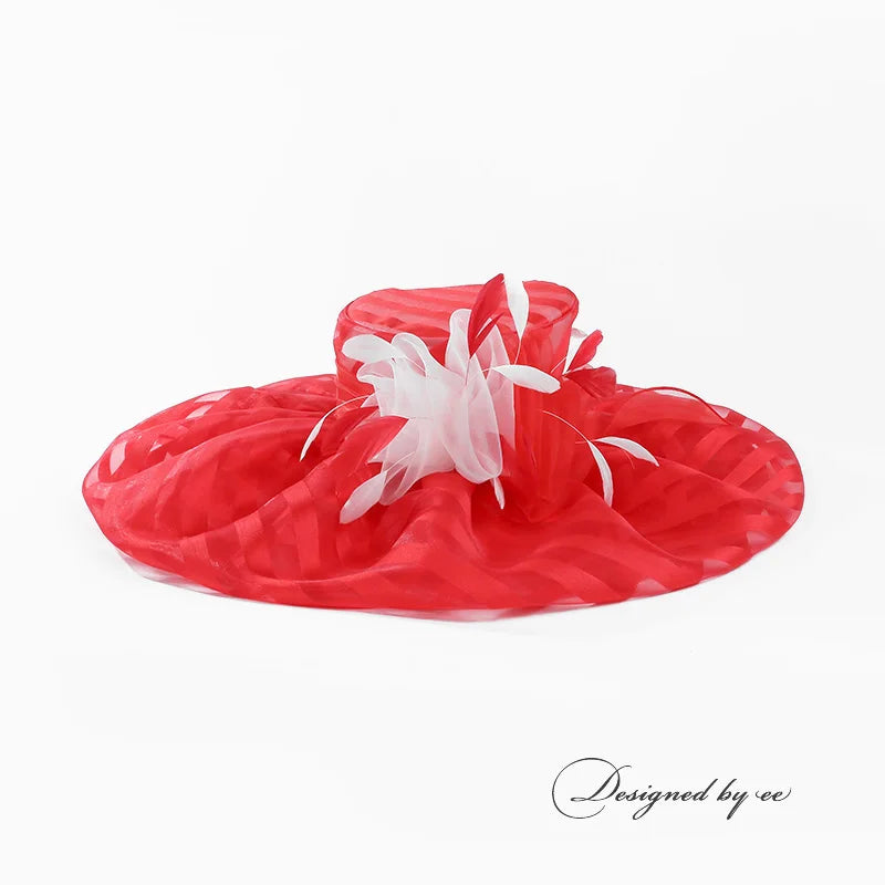 FADVES Women's Fancy/Wide Brim Organza Cocktail/Kentucky Derby Sun Hats/Floppy Hats/Church Hats