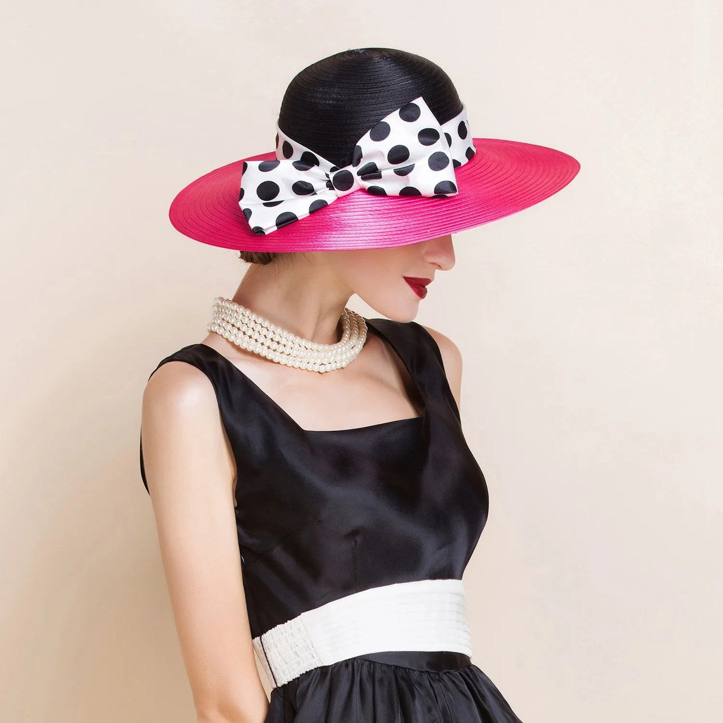 EE 4025 Spring/Summer Dome Bowknot Wave Dot Big Eaves Sunshade Sunscreen Straw Hat English Elegant Hat Female Summer