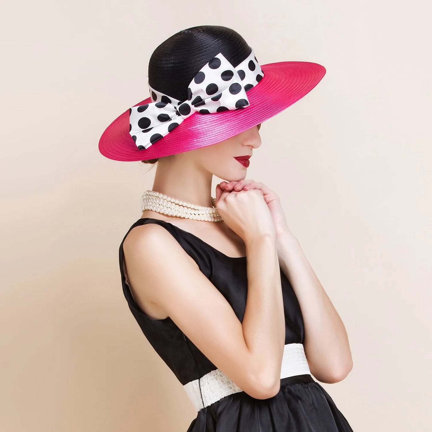 EE 4025 Spring/Summer Dome Bowknot Wave Dot Big Eaves Sunshade Sunscreen Straw Hat English Elegant Hat Female Summer