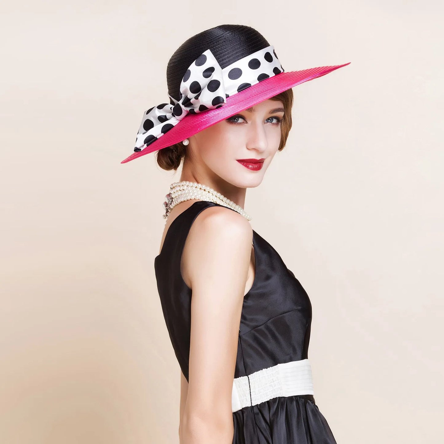 EE 4025 Spring/Summer Dome Bowknot Wave Dot Big Eaves Sunshade Sunscreen Straw Hat English Elegant Hat Female Summer