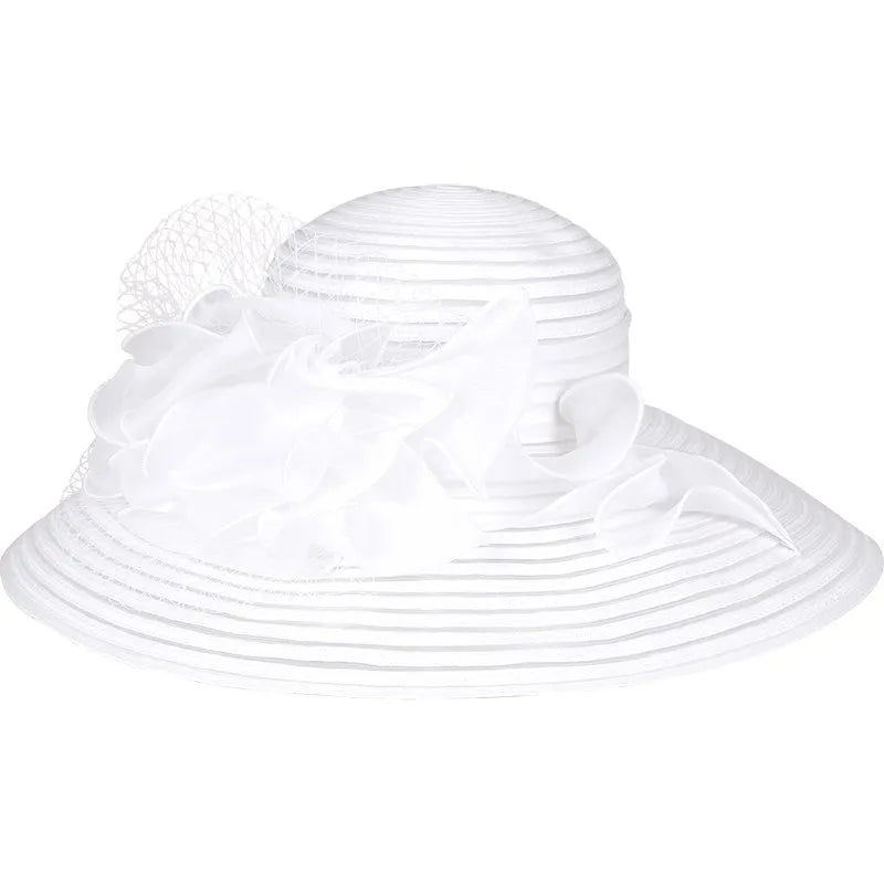 EE 4038 New Organza Top Hat Versatile British Jockey Club Women's Hat Wide brim White